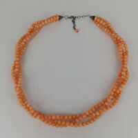 Vintage three-row angel coral necklace with silver clasp around 1950