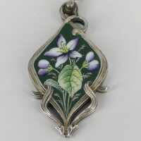Rare medallion in silver and colored enamel with chain from Art Nouveau