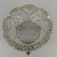 Antike Saliere mit Kristallglas und Montierung in Silber 