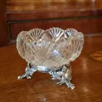 Antique saliere with crystal glass and mounting in silver