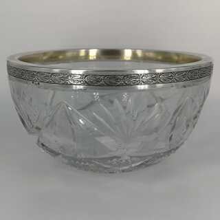 Antique crystal bowl with silver fittings around 1900