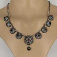 Vintage costume necklace in silver with garnet stones