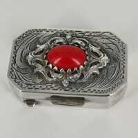 Beautiful octagonal pill box in silver set with a...