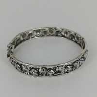 Antique silver bangle with openwork rose decor