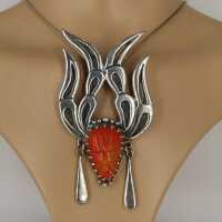 Modernist Taxco pendant in sterling silver with red jasper