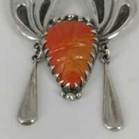 Modernist Taxco pendant in sterling silver with red jasper