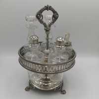 Prächtige versilberte Napoleon III Gewürzmenage mit Sevre Kristallglas 