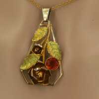Colored Art Nouveau pendant in gold-plated silver