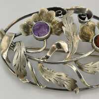 Beautiful Art Nouveau brooch in silver with amethyst and citrine