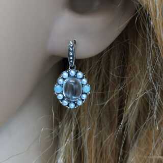 Beautiful ear studs in silver with pearls, opals and blue topaz