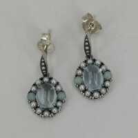 Beautiful ear studs in silver with pearls, opals and blue topaz