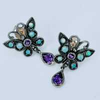 Romantic ear studs in silver with amethysts and opals