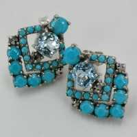 Stud earrings in silver in Art Deco with turquoise and...