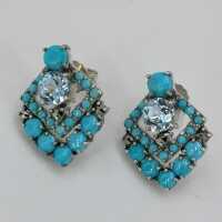 Stud earrings in silver in Art Deco with turquoise and blue topase