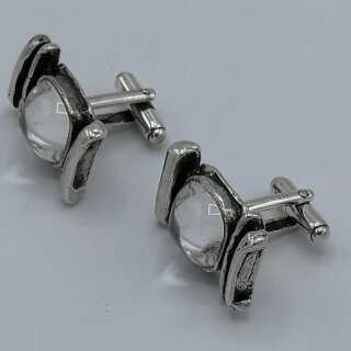 Unique Geometric Art Deco Cufflinks Silver with Rock Crystals