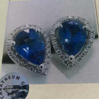 Sapphire diamond stud earrings - 18 ct white gold - Earrings - 1.50 ct