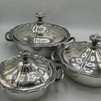 Antique Set of 3 Lidded Bowls in Solid Silver around 1910