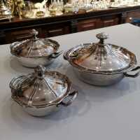 Antique Set of 3 Lidded Bowls in Solid Silver around 1910