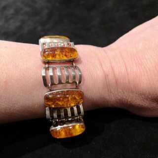 Solid Fishland Jewellery Bracelet in Silver with Amber