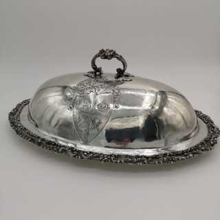 Large serving platter with bonnet in solid silver