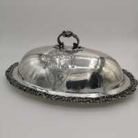 Large serving platter with bonnet in solid silver