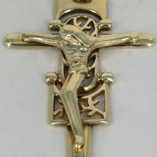 Großer abstrakter Korpus Kreuz Anhänger in Gold