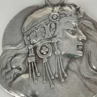 Art Nouveau Pendant in Silver with Relief of a Woman...