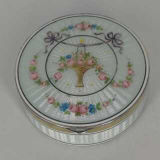 Box with Guilloche Enamel and Enamel Painting Rose Garland around 1900