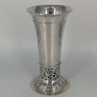 Romantic Art Nouveau Trumpet Vase in Silver with Hare Depictions