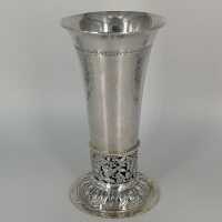 Romantic Art Nouveau Trumpet Vase in Silver with Hare...