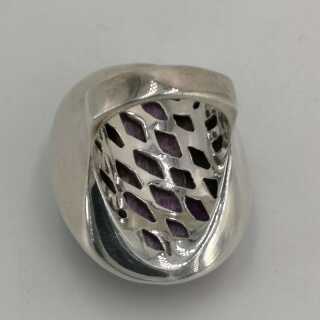 Ladies Ring in Silver with Natural Amethyst Quartz Cabochon