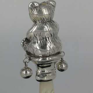 Vintage Baby Rattle in Silver with Pearl Handle