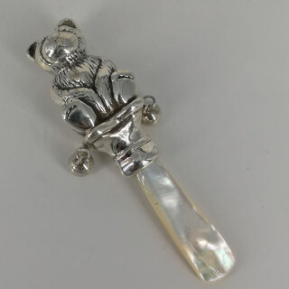 Vintage Baby Rattle in Silver with Pearl Handle