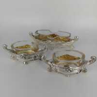 Art Nouveau cellars Set in Silver with Crystal Glass