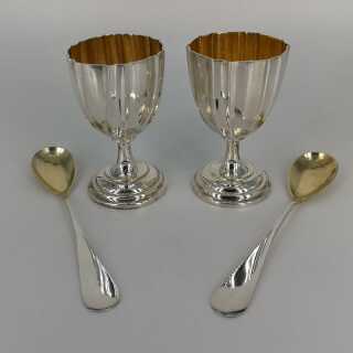 Set of egg cups with spoon in silver in original box