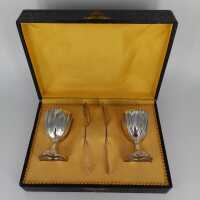 Set of egg cups with spoon in silver in original box