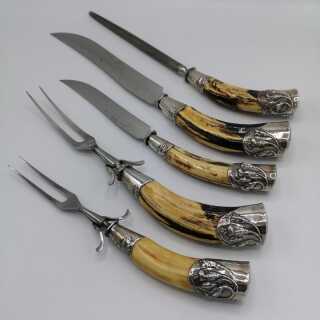 Hunting carving sets with silver fittings from the Wilhelminian period