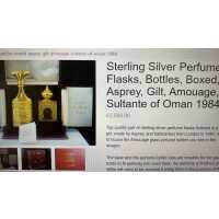 Luxus Parfüm-Flasche in vergoldetem Sterling Silber aus England 1984