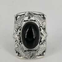 Beautiful ladies ring in silver with large amber Georg...