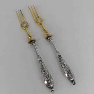 Art Nouveau Serving Forks in Gilt Silver around 1900
