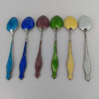 Set of enamelled mocha spoons in silver with original packaging