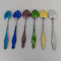 Set of enamelled mocha spoons in silver with original packaging