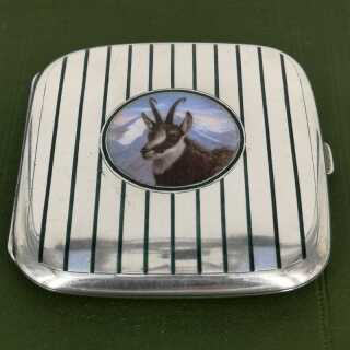 Pretty Art Nouveau Cigarette Case from Vienna with Enamel Painting