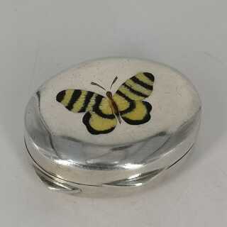 Vintage Pill Box in Silver with Pretty Enamel Painting