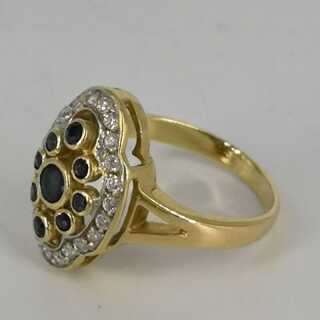 Attractive Entourage Ring in Gold with Sapphires and Diamonds