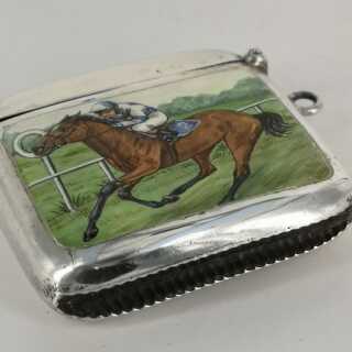 Antique matchbox/vesta case in silver with rare enamel painting