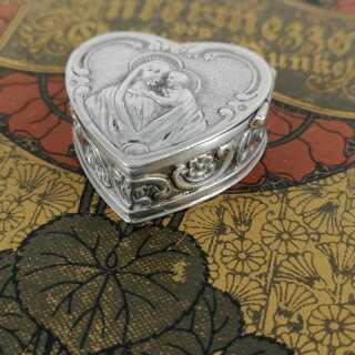 Heart Shaped Mary with Child Host Box in Silver
