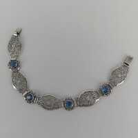Vintage Ladies Bracelet in Silver in Filigree Technique and Glass Stones