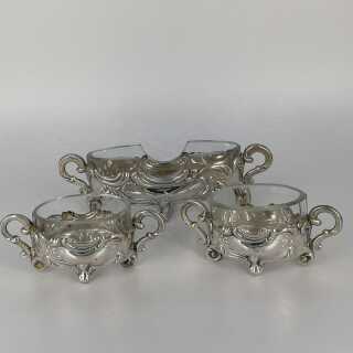 Set of 3 Saliers in Silver with Transparent Crystal Glass around 1935