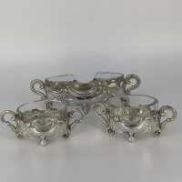 Set of 3 Saliers in Silver with Transparent Crystal Glass...